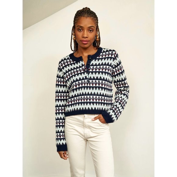 La Ligne Sweaters - La Ligne Recurate Courchevel Henley Fair Isle Sweater Size XL